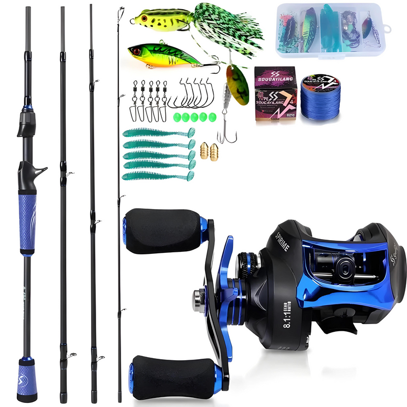 Kit De Pesca Sougayilang Vara 1.8m 2.1m 22lbs Fibra De Carbono Carretilha Drag 10kg 8.1:1