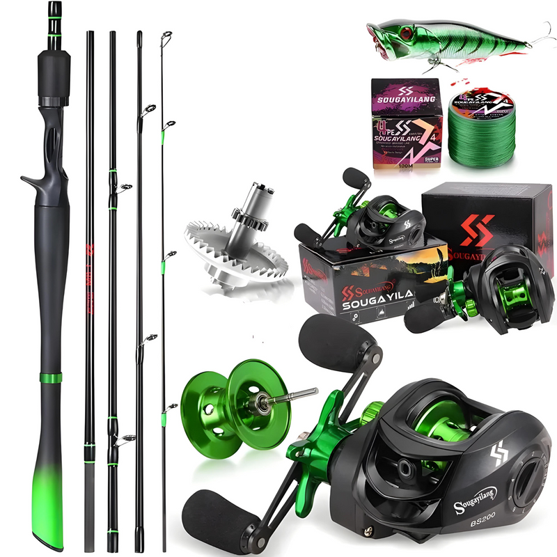 Kit Completo De Pesca Sougayilang Vara Fibra De Carbono Carretilha Drag 10kg Carretel De Linha Isca Artificial