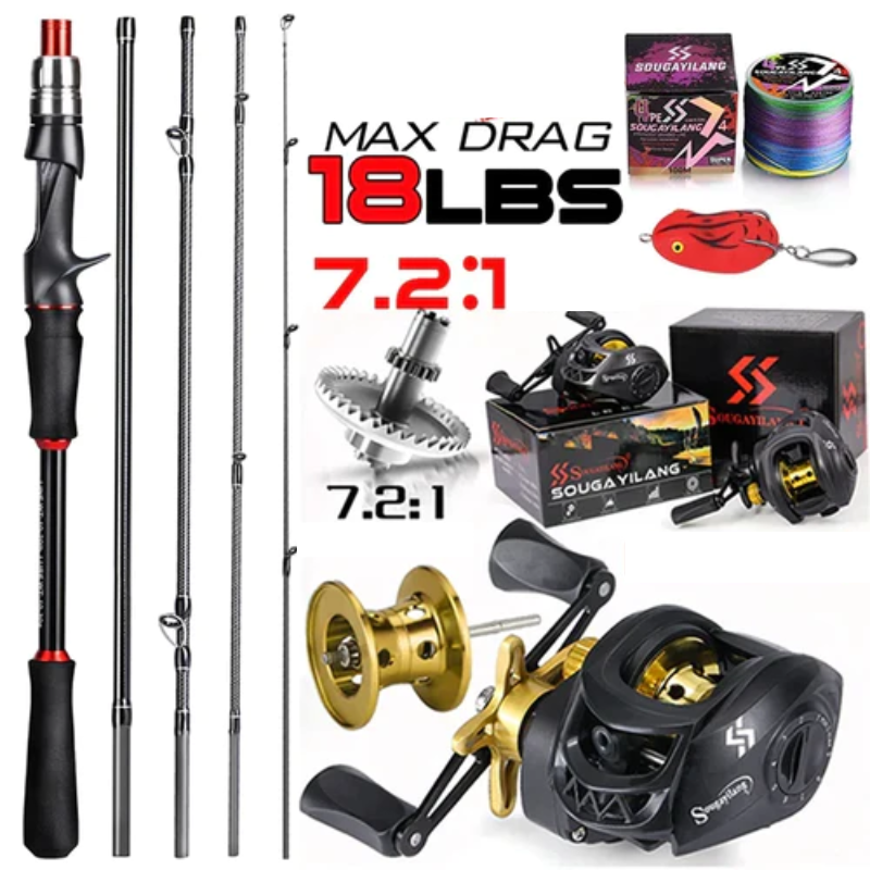 Kit Pesca Carretilha Completo + Vara, Isca e Linha