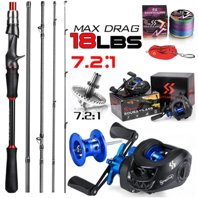 Kit Pesca Carretilha Completo + Vara, Isca e Linha