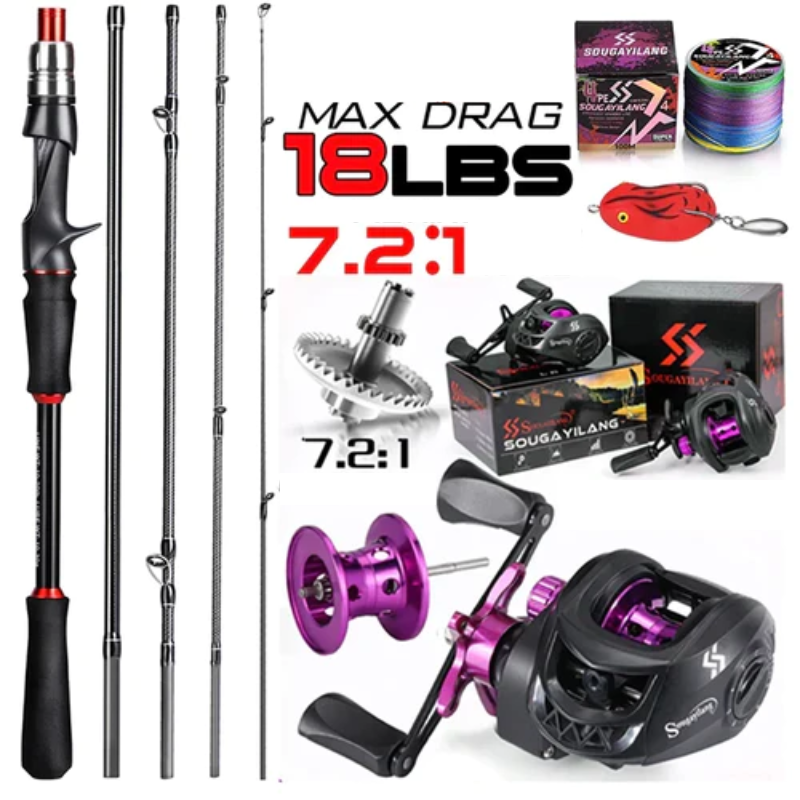 Kit Pesca Carretilha Completo + Vara, Isca e Linha