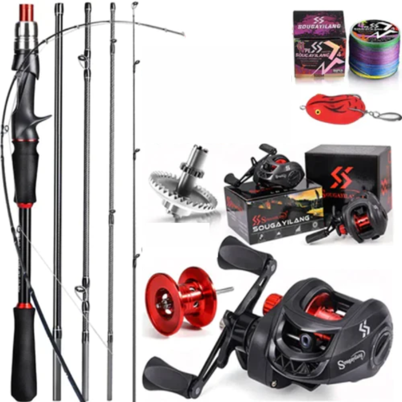 Kit Pesca Carretilha Completo + Vara, Isca e Linha