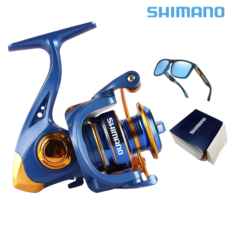 Molinete Shimano AzureSteel Drag de Até 10kg Com 13 Rolamentos Sistema de Rotação Super Suave + Óculos De Sol Polarizado Grátis